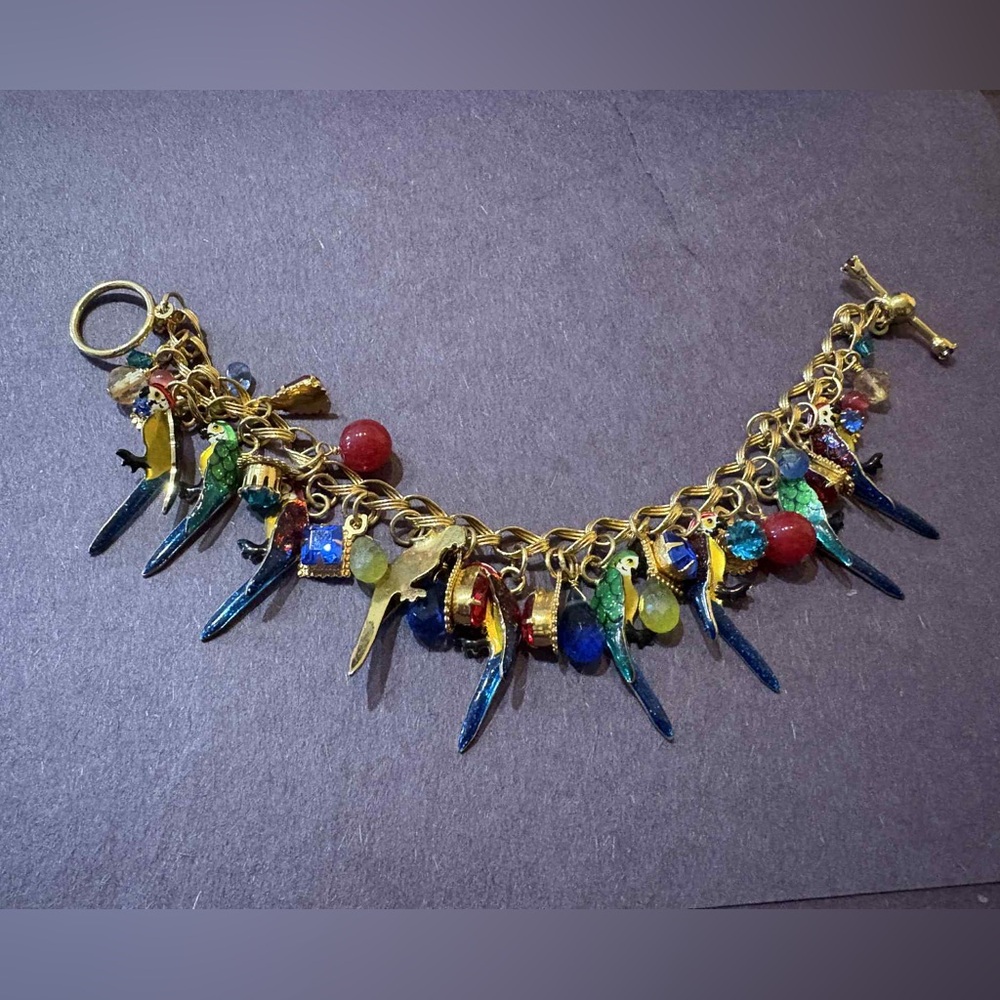 LATR Lunch at the Ritz Colorful VINTAGE Parrot Charm Bracelet